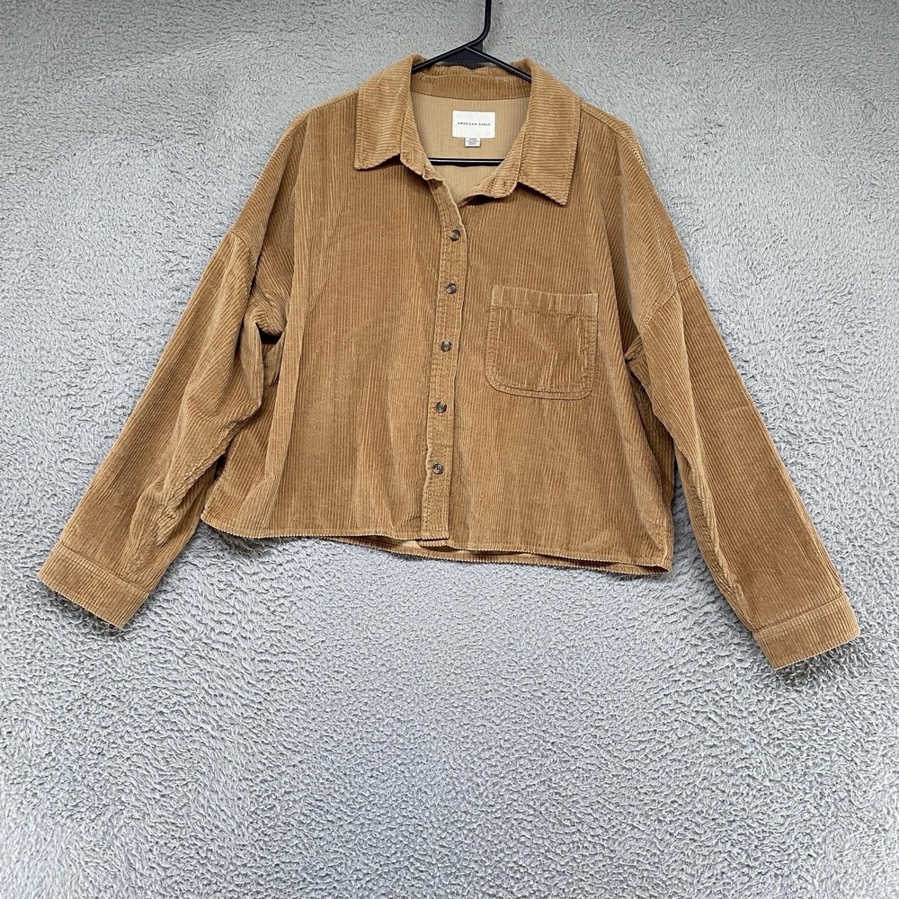 American Eagle Corduroy Shacket Womens Medium Brown Cropped Boxy Lightweight
